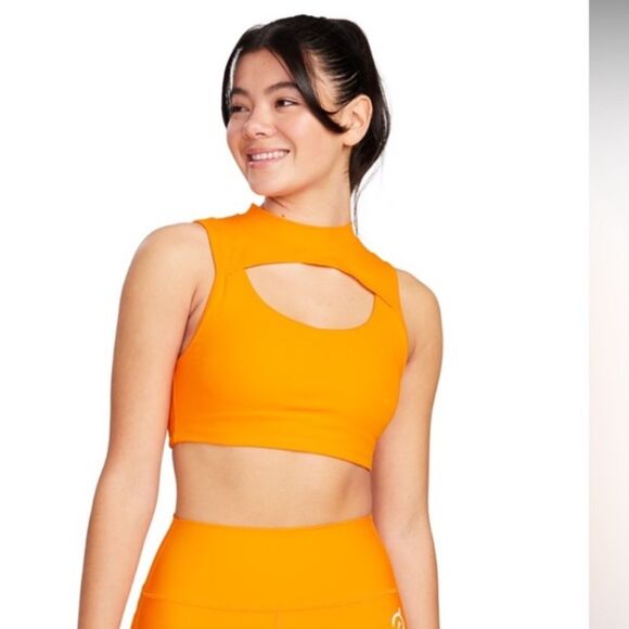 Peloton‎ Women’s M Cadet Rib High Neck Cutout Sports Bra Bright Orange Athletic - Picture 12 of 12